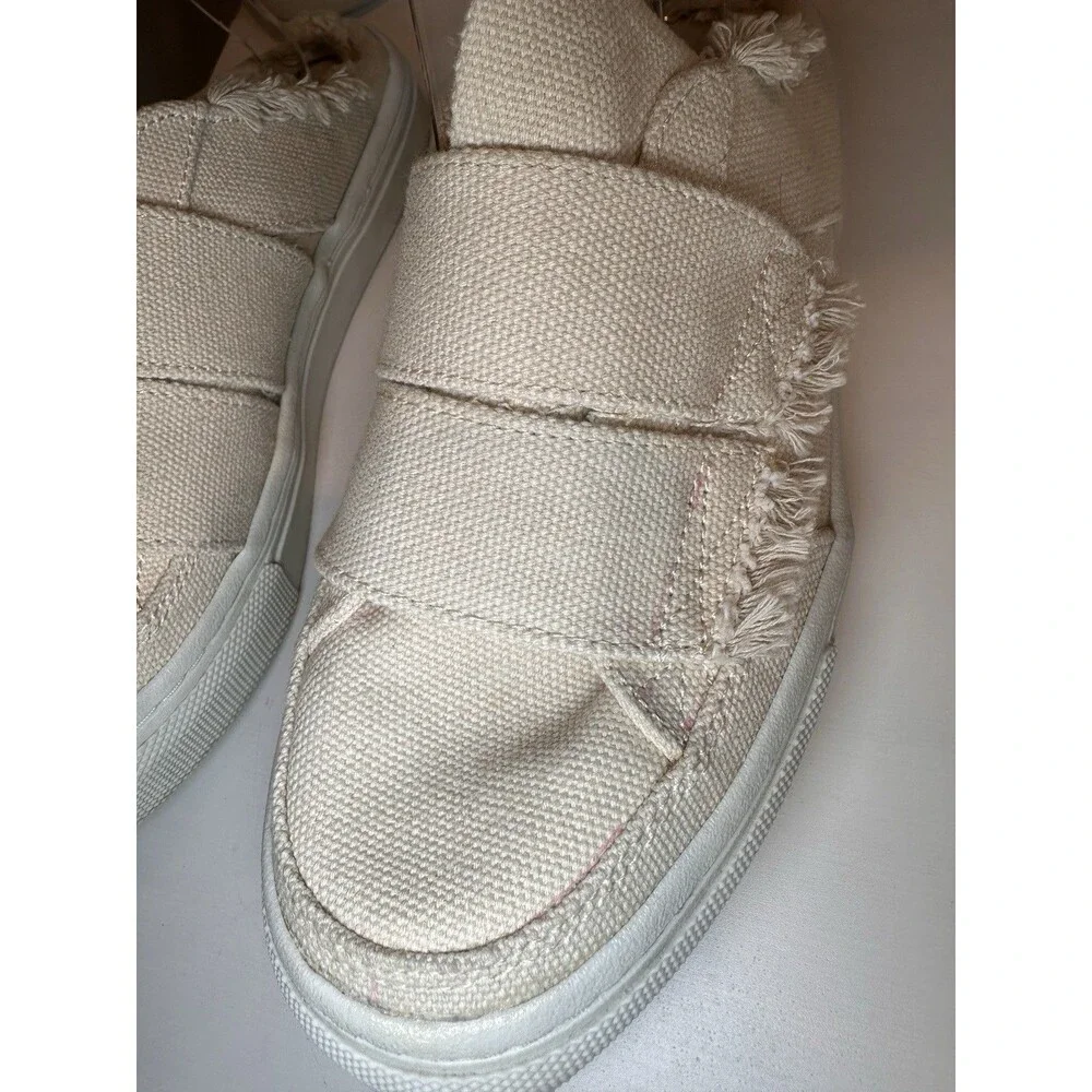 Zara Trafaluc Beige Canvas Raw Edge Mule Sneaker Slip On Shoes Womens Size 7.5